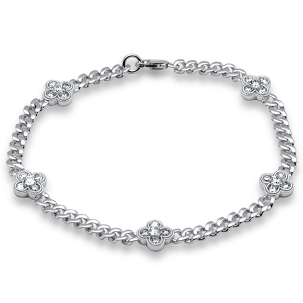 ''SPECIAL! 1.00ct G SI 14K White Gold Diamond FLOWER Style Cuban Bracelet 7'''' Long''