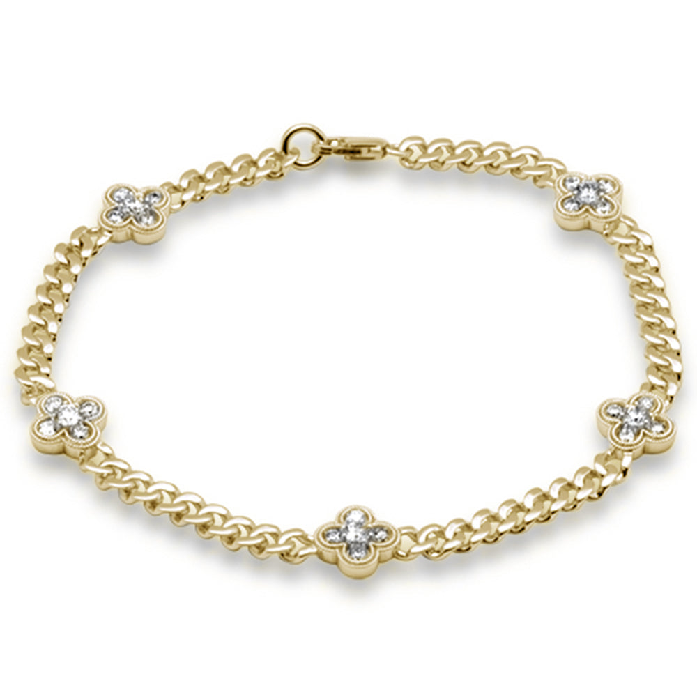 ''SPECIAL! 1.00ct G SI 14K Yellow Gold Diamond FLOWER Style Cuban Bracelet 7.25'''' Long''