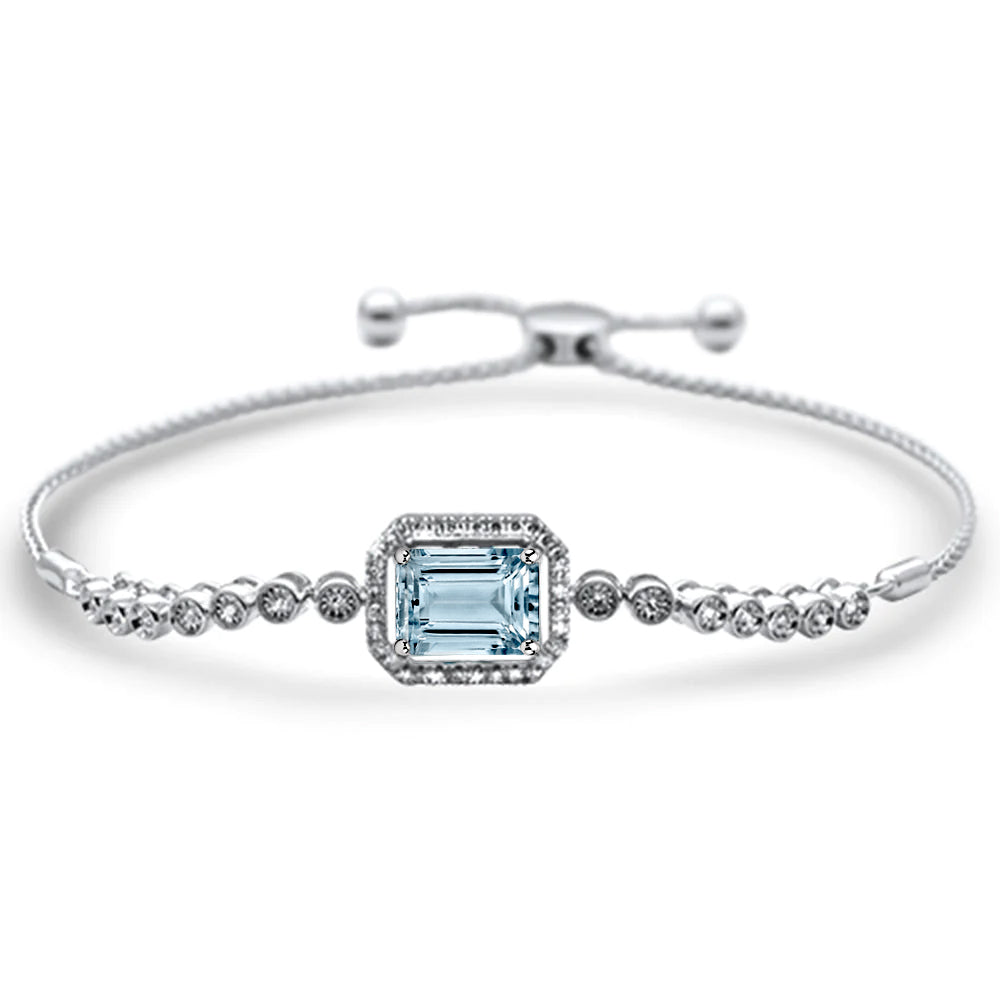 ''SPECIAL! 2.00ct G SI 14K White GOLD Adjustable Diamond & Natural Aquamarine Bola Bracelet''