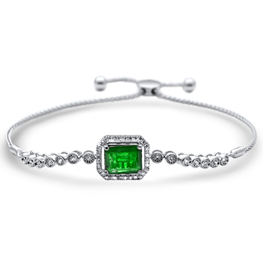 ''SPECIAL! 2.87ct G SI 14K White Gold Diamond &  Emerald Adjustable Gemstone Bola BRACELET''