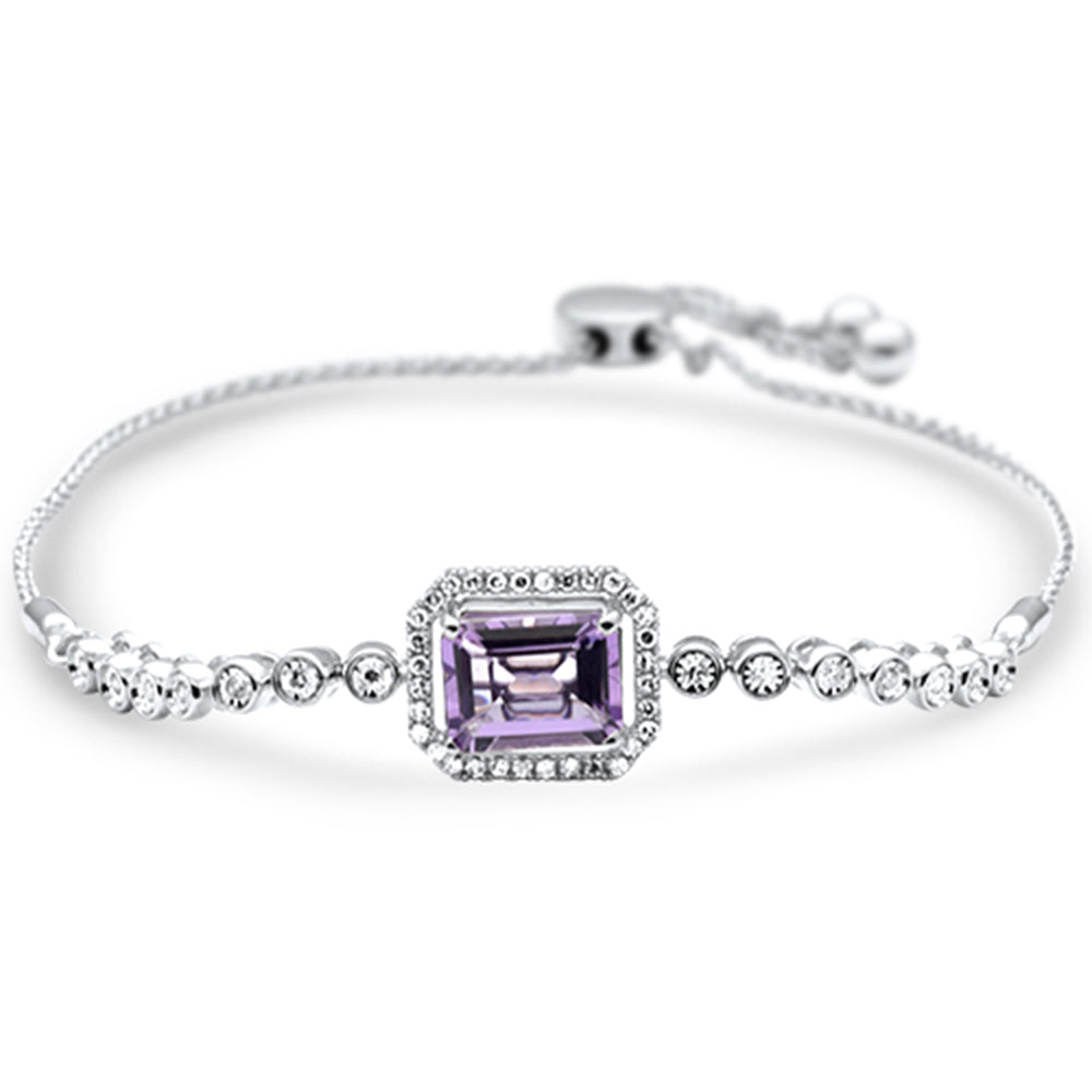 SPECIAL!  2.13ct G SI 14K White Gold Diamond AMETHYST Gemstone Bola Bracelet 13mm x 11mm