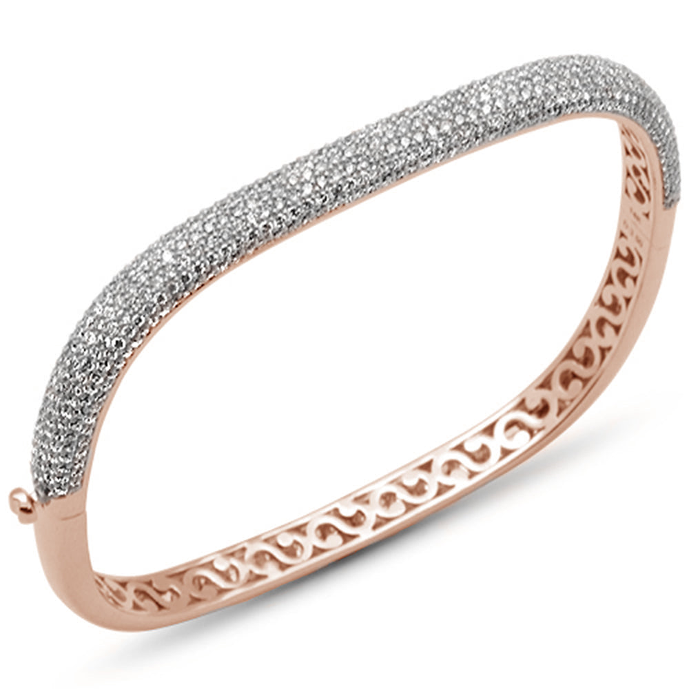 ''SPECIAL! 3.34ct G SI 14K Rose Gold Diamond Pave Square BANGLE Bracelet 6.75''''''