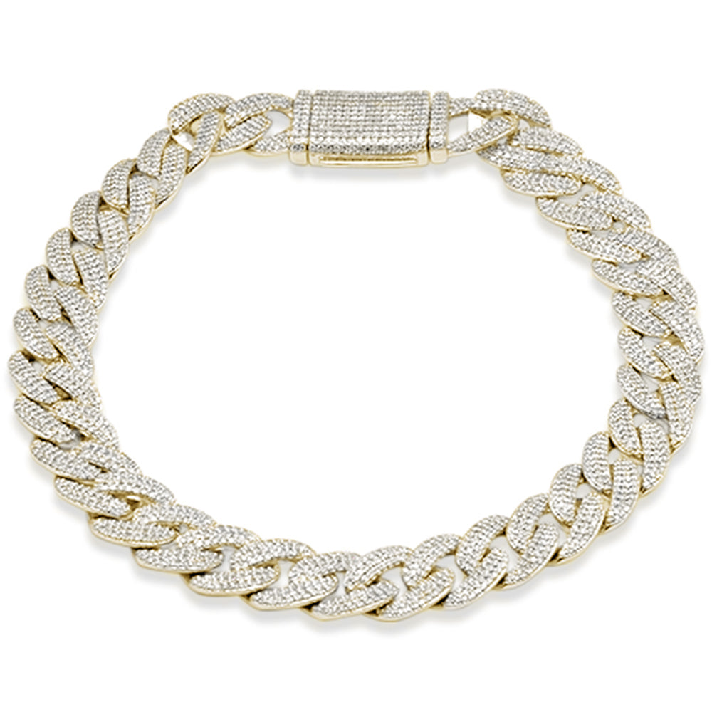 ''SPECIAL! 9MM 3.46ct G SI 14K Yellow GOLD Diamond Micro Pave Iced Out Round Cuban Link Bracelet 8''''''