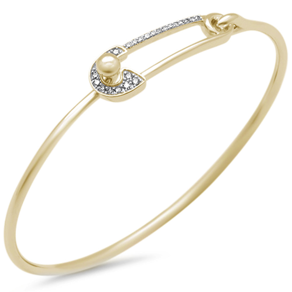 ''SPECIAL! .15ct G SI 14K Yellow Gold Diamond Paperclip Wrap Around BANGLE Bracelet 7'''' Long''