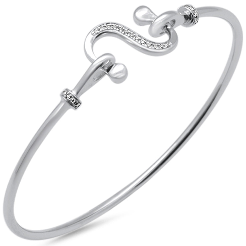 ''SPECIAL! .10ct G SI 14K White Gold Diamond Wrap around Hook BANGLE Bracelet 7'''' Long''