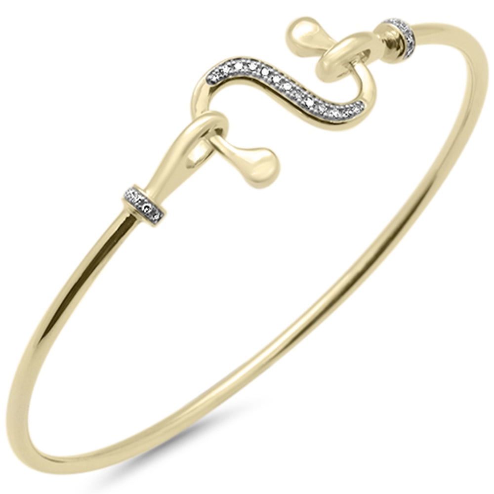 ''SPECIAL! .10ct G SI 14K Yellow Gold Diamond Wrap around Hook BANGLE Bracelet 7'''' Long''
