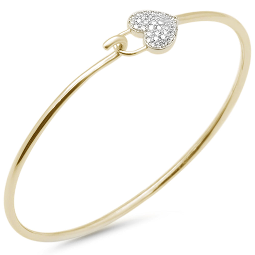 ''SPECIAL! .25ct G SI 14K Yellow Gold Diamond Heart Lock Wrap around Hook BANGLE Bracelet 7'''' Long''
