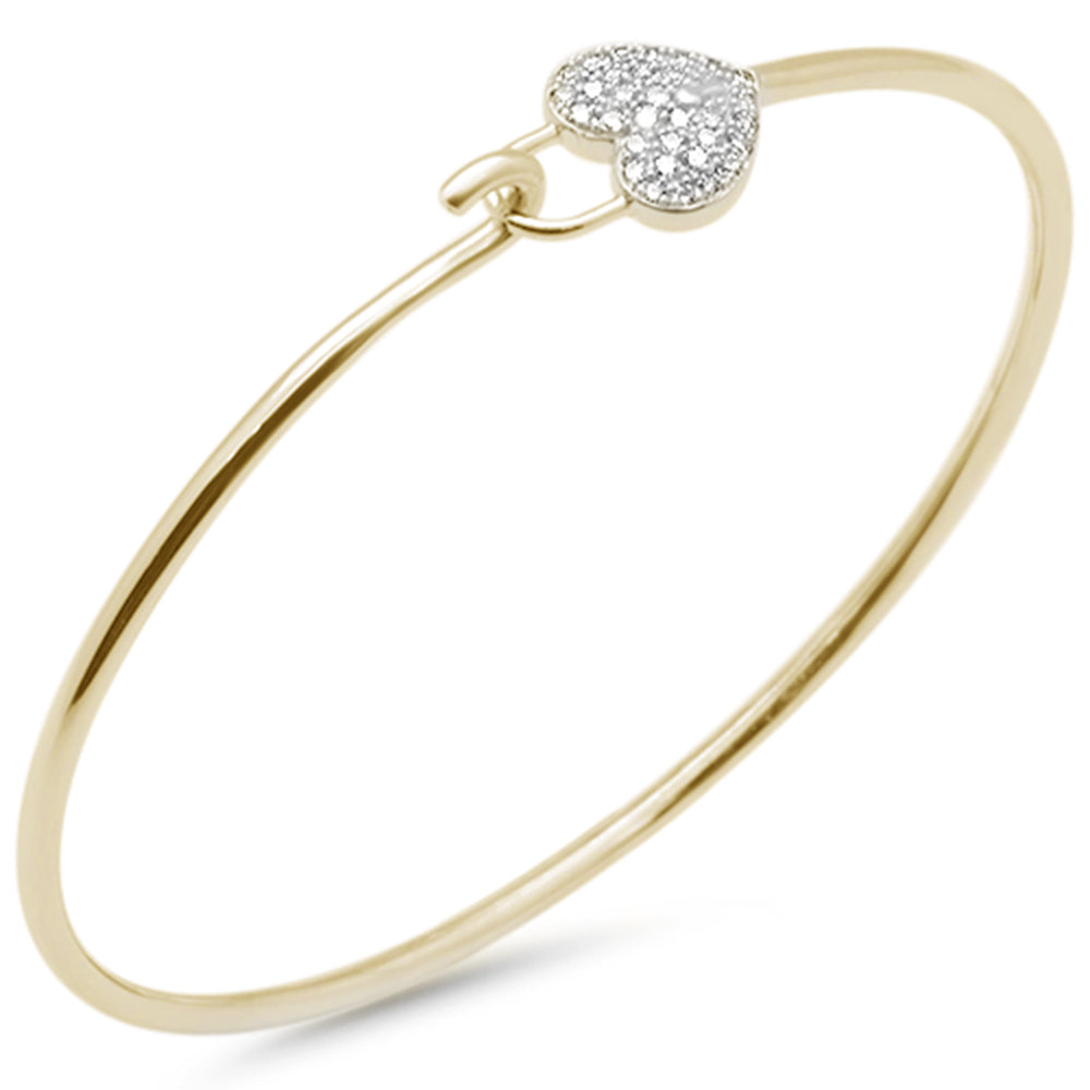 ''SPECIAL! .25ct G SI 14K Yellow Gold Diamond Heart Lock Wrap around Hook Bangle BRACELET 7'''' Long''