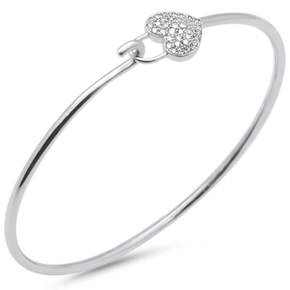 ''SPECIAL! .19ct G SI 14K White GOLD Diamond Heart Lock Wrap around Hook Bangle Bracelet 7'''' Long''