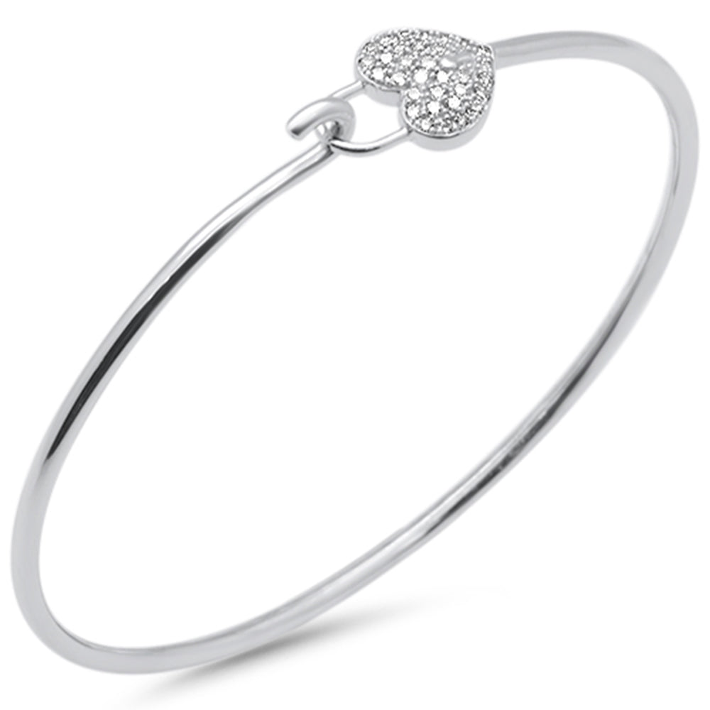''SPECIAL! .19ct G SI 14K White Gold Diamond Heart Lock Wrap around Hook BANGLE Bracelet 7'''' Long''