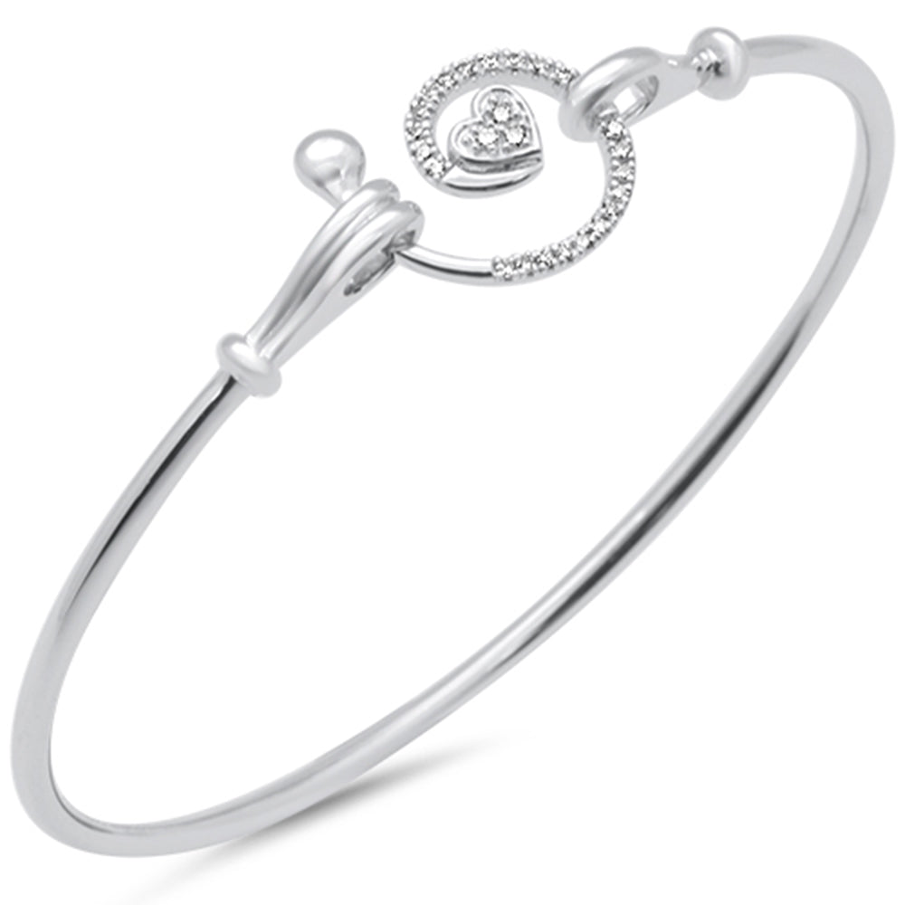 ''SPECIAL! .13ct G SI 14K White Gold Diamond Heart Spiral Hook Wrap Around Bangle BRACELET 7'''' Long''