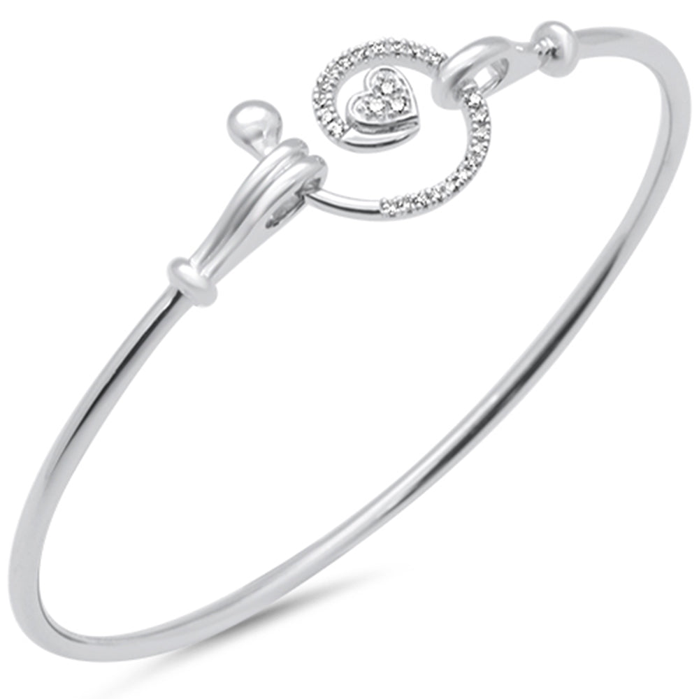 ''SPECIAL! .13ct G SI 14K White Gold Diamond Heart Spiral Hook Wrap Around BANGLE Bracelet 7'''' Long''