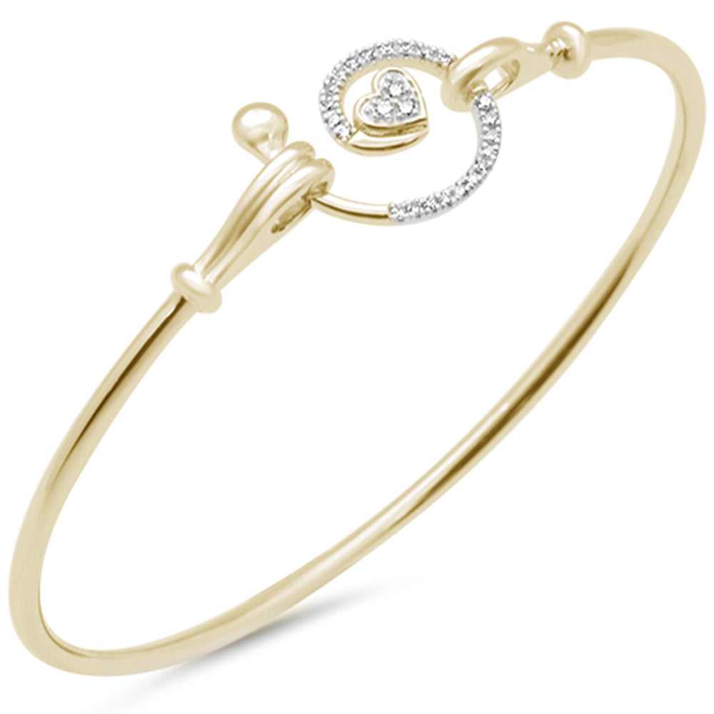 ''SPECIAL! .13ct G SI 14K Yellow Gold Diamond Heart Spiral Hook Wrap Around BANGLE Bracelet 7'''' Long''