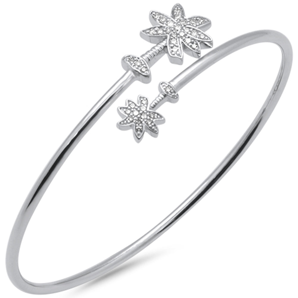 ''SPECIAL! .25ct G SI 14K White Gold DIAMOND Wrap around Palm Tree Bangle Bracelet 7'''' Long''