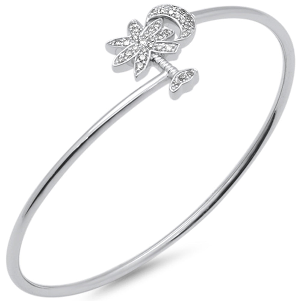 ''SPECIAL! .25ct G SI 14K White Gold Diamond Wrap around Palm Tree & Moon Bangle BRACELET 7'''' Long''