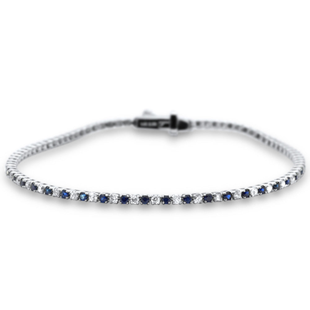 ''SPECIAL! 2.26ct G SI 14K  White Gold Blue Sapphire & DIAMOND Tennis Bracelet 7'''' Long''