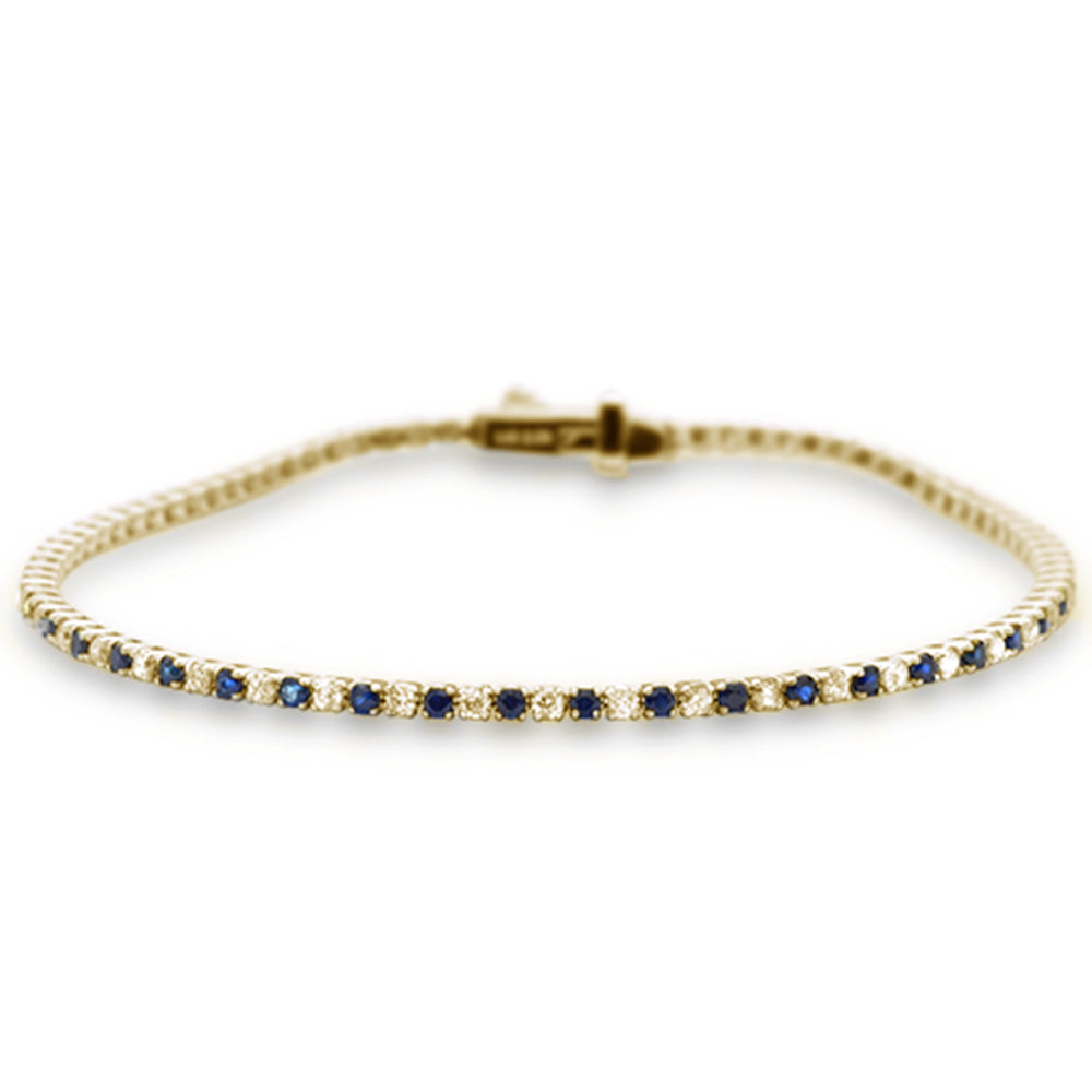 ''SPECIAL! 2.22ct G SI 14K Yellow Gold Blue Sapphire & Diamond Tennis BRACELET 7'''' Long''