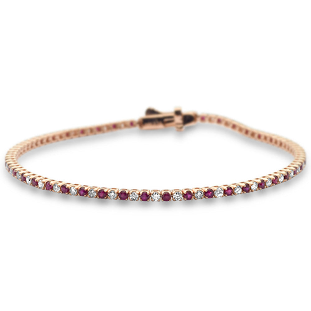 ''SPECIAL! 2.11ct G SI 14K Rose Gold Ruby Gemstone & Diamond Tennis BRACELET 7'''' Long''