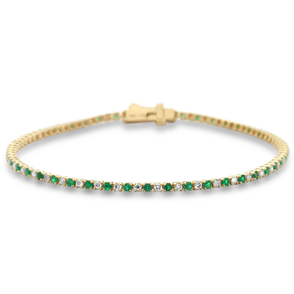 ''SPECIAL! 1.96ct G SI 14K Yellow Gold Emerald Gemstone & DIAMOND Tennis Bracelet 7'''' Long''