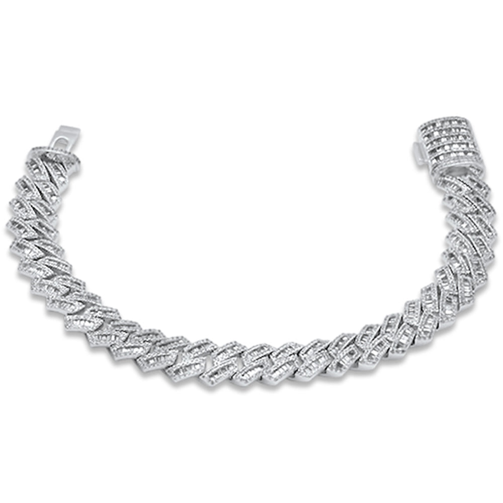 ''SPECIAL!3.85ct G SI 14K White Gold Round & Baguette Diamond Cuban BRACELET 7'''' Long''