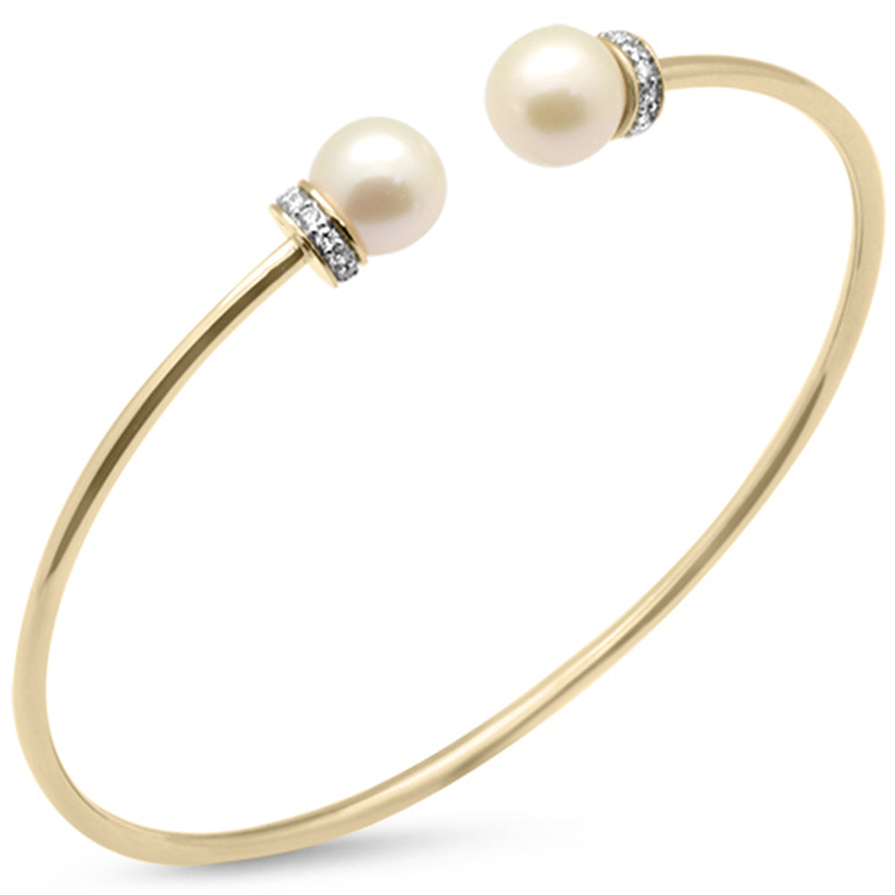 ''SPECIAL! .24ct G SI 14K Yellow GOLD Diamond Pearl & Diamond Bangle Bracelet''