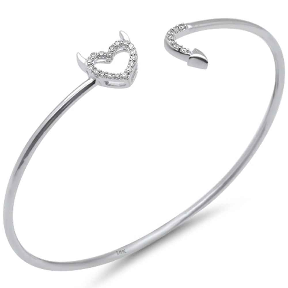 ''SPECIAL! .15ct G SI 14K White Gold Diamond Heart & Arrow Open BANGLE Bracelet''