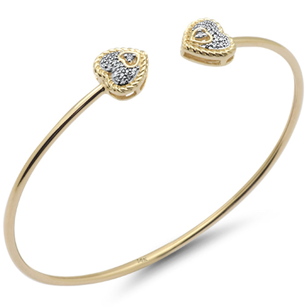 ''SPECIAL! .15ct G SI 14K Yellow Gold Diamond Heart Shaped Open BANGLE Bracelet''