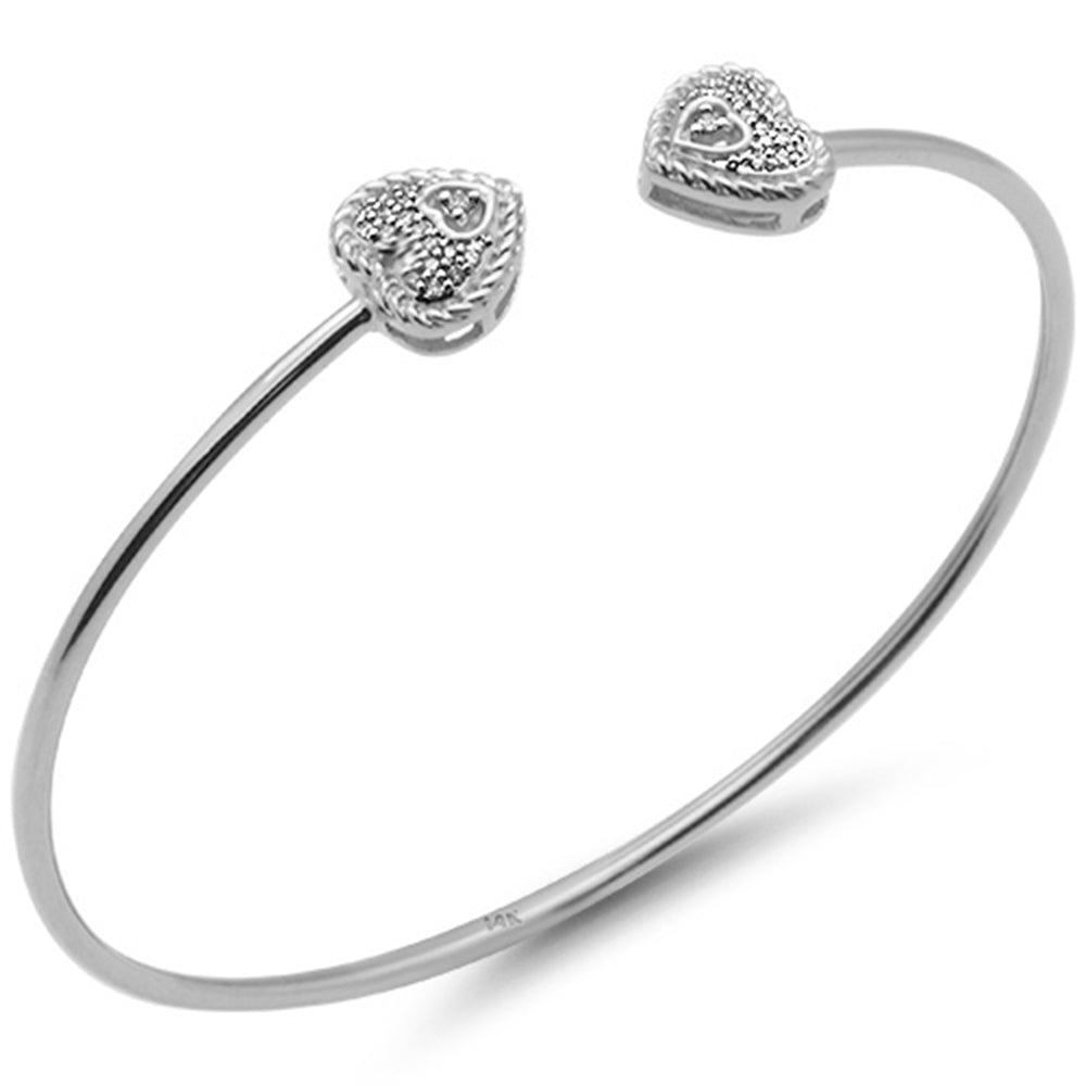 ''SPECIAL! .15ct G SI 14K White Gold Diamond Heart Shaped Open BANGLE Bracelet''