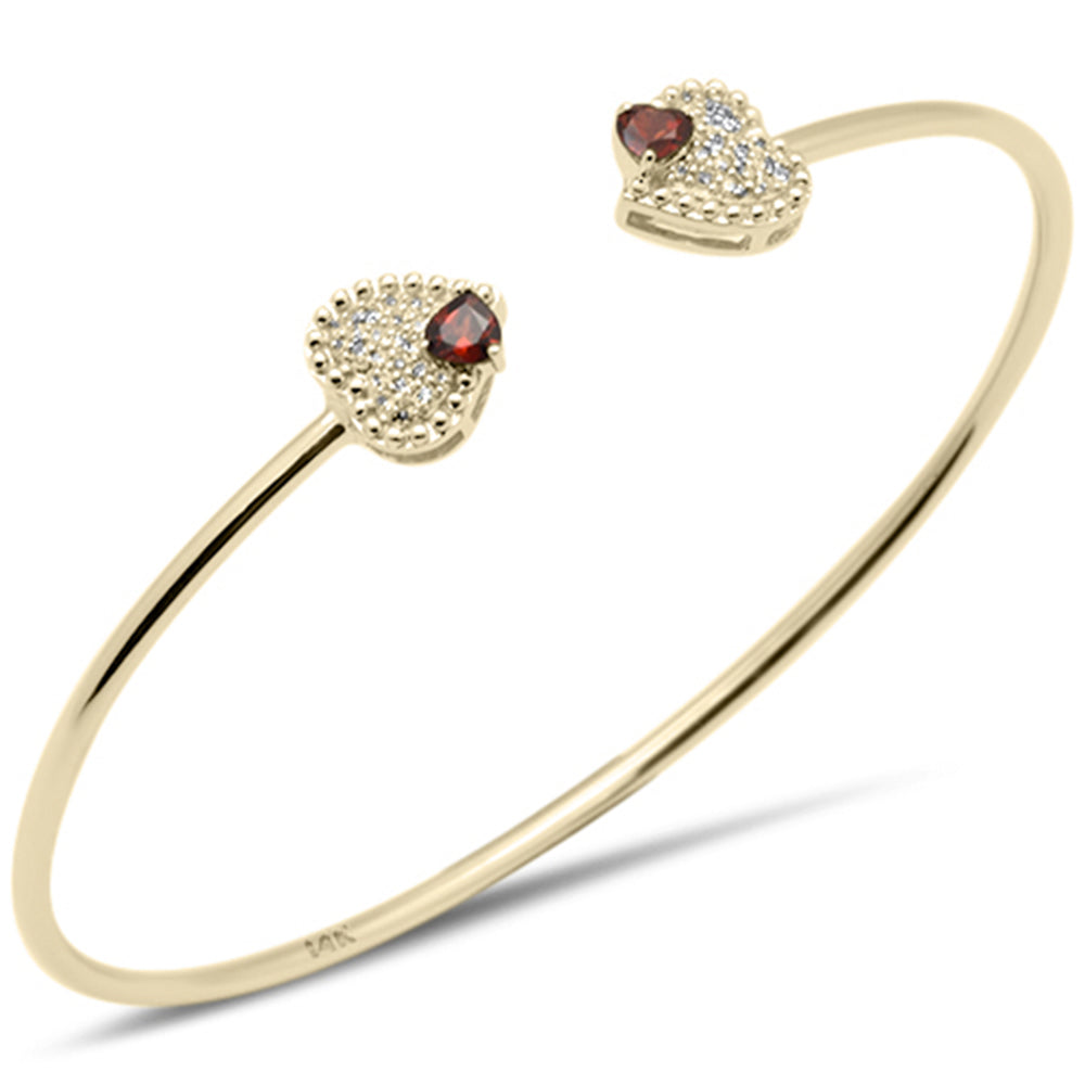 SPECIAL!  .68ct G SI 14K Yellow Gold GARNET & Diamond Heart Shaped Open Bangle Bracelet