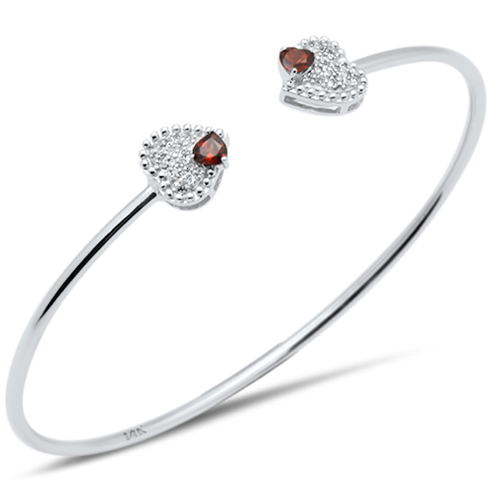 ''SPECIAL! .68ct G SI 14K White Gold GARNET & Diamond Heart Shaped Open Bangle Bracelet''