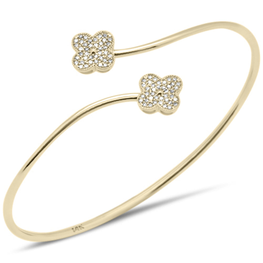 ''SPECIAL! .30ct G SI 14K Yellow Gold D iamond Flower Open BANGLE Bracelet''