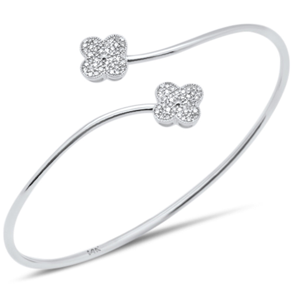 ''SPECIAL! .30ct G SI 14K White Gold Diamond Flower Open Bangle BRACELET''