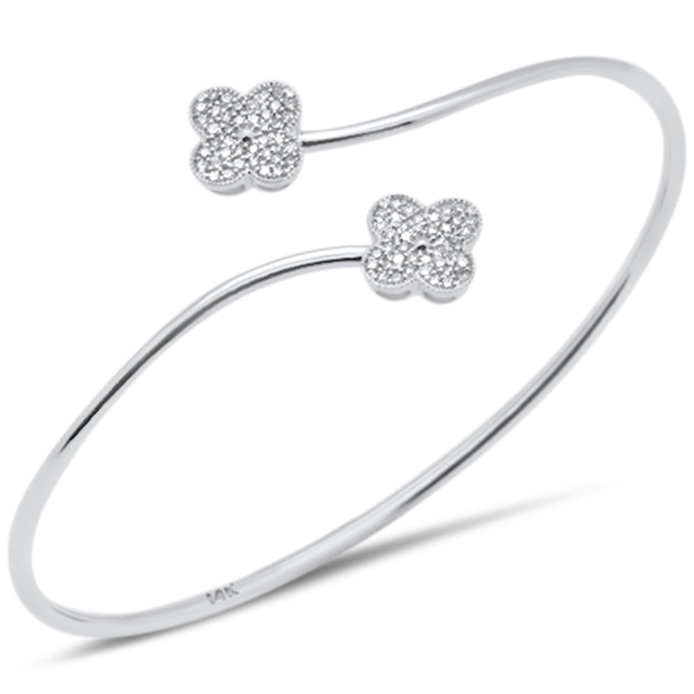 ''SPECIAL! .30ct G SI 14K White Gold Diamond Flower Open BANGLE Bracelet''