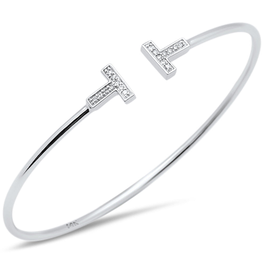 ''SPECIAL! .09ct G SI 14K White Gold DIAMOND Open T Bangle Bracelet''