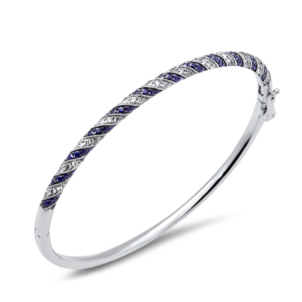 ''SPECIAL! 2.43ct G SI 14K White Gold Diamond & Blue Sapphire Gemstone BANGLE Bracelet 61m''