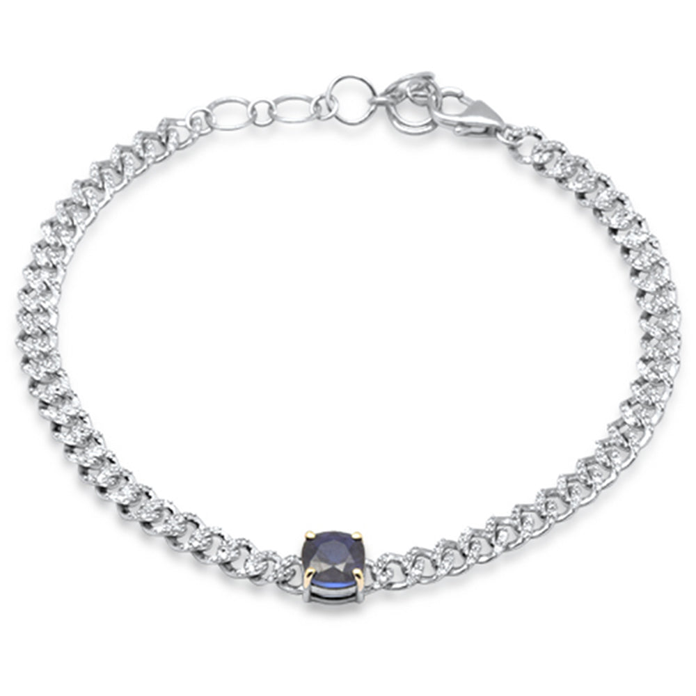 ''SPECIAL!1.57ct G SI 14K Yellow Gold Cushion Shaped Blue Sapphire Gemstone & DIAMOND Cuban Bracelet 