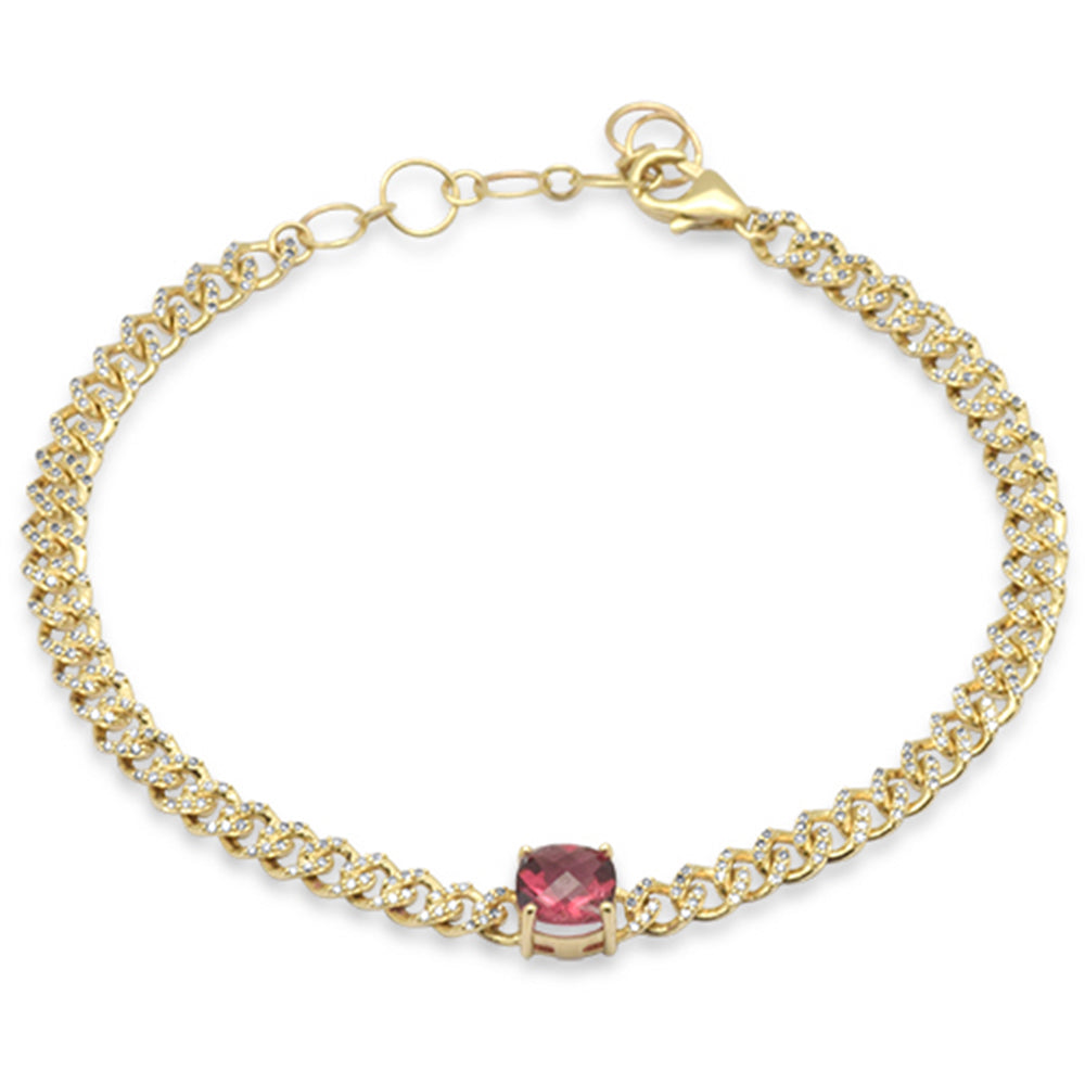 ''SPECIAL!1.45ct G SI 14K Yellow Gold Cushion Shaped Pink Tourmaline Gemstone & Diamond Cuban Bracele