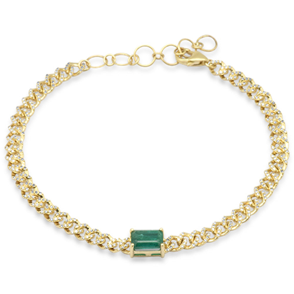 ''SPECIAL!1.68ct G SI 14K Yellow GOLD Emerald Gemstone & Diamond Cuban Bracelet 6+1.5'''' Long''