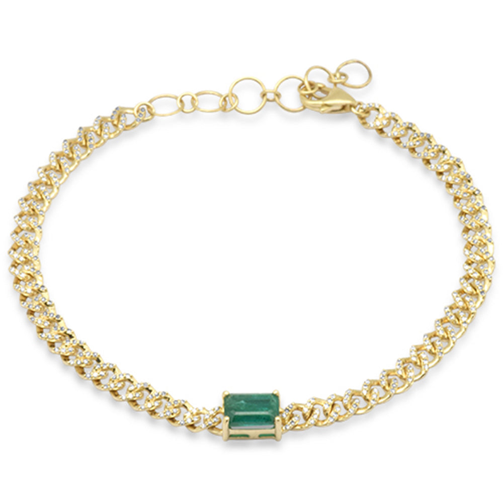 ''SPECIAL!1.68ct G SI 14K Yellow Gold Emerald Gemstone & Diamond Cuban BRACELET 6+1.5'''' Long''