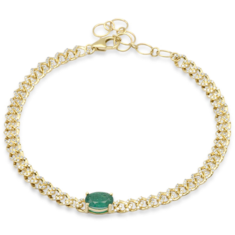 ''SPECIAL!1.34ct G SI 14K Yellow GOLD Oval Emerald Gemstone & Diamond Cuban Bracelet 6+1.5'''' Long''