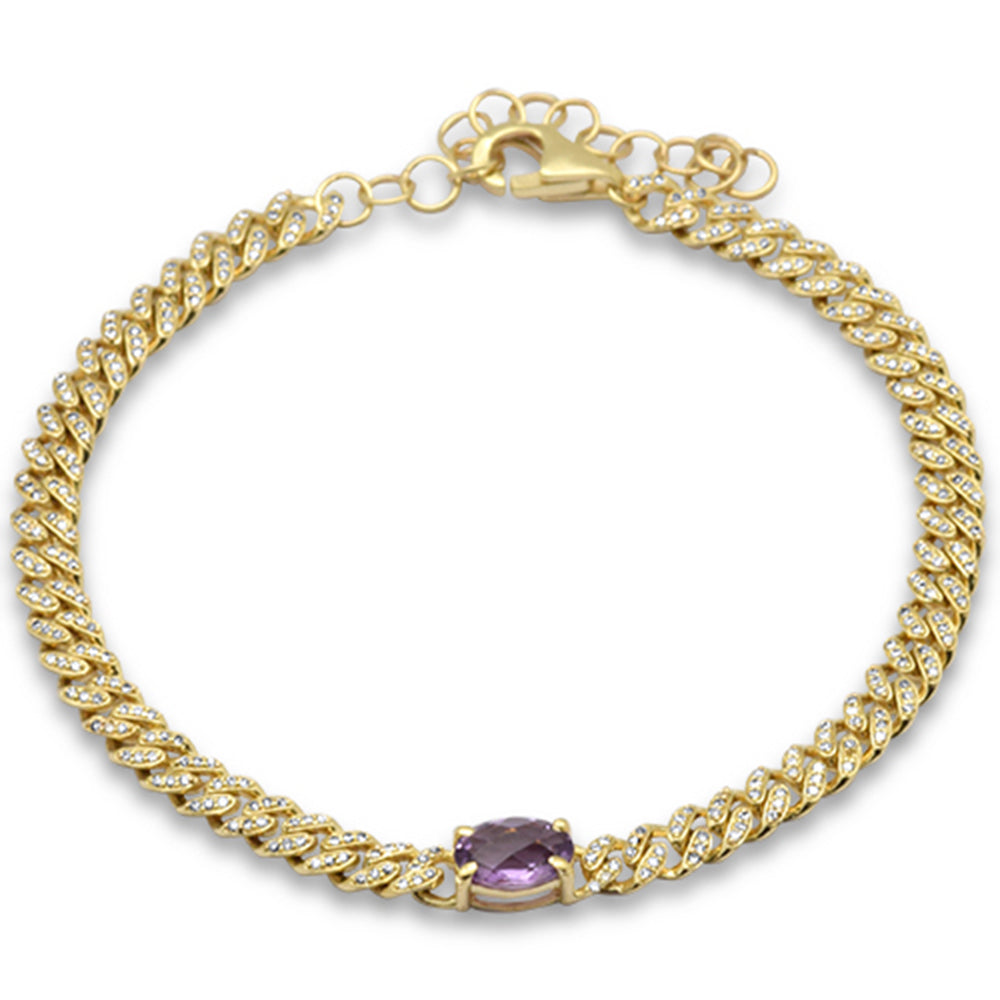 ''SPECIAL!  1.20ct G SI 14K Yellow Gold Diamond & AMETHYST Gemstone Chain Bracelet 6+1.5'''' Long''