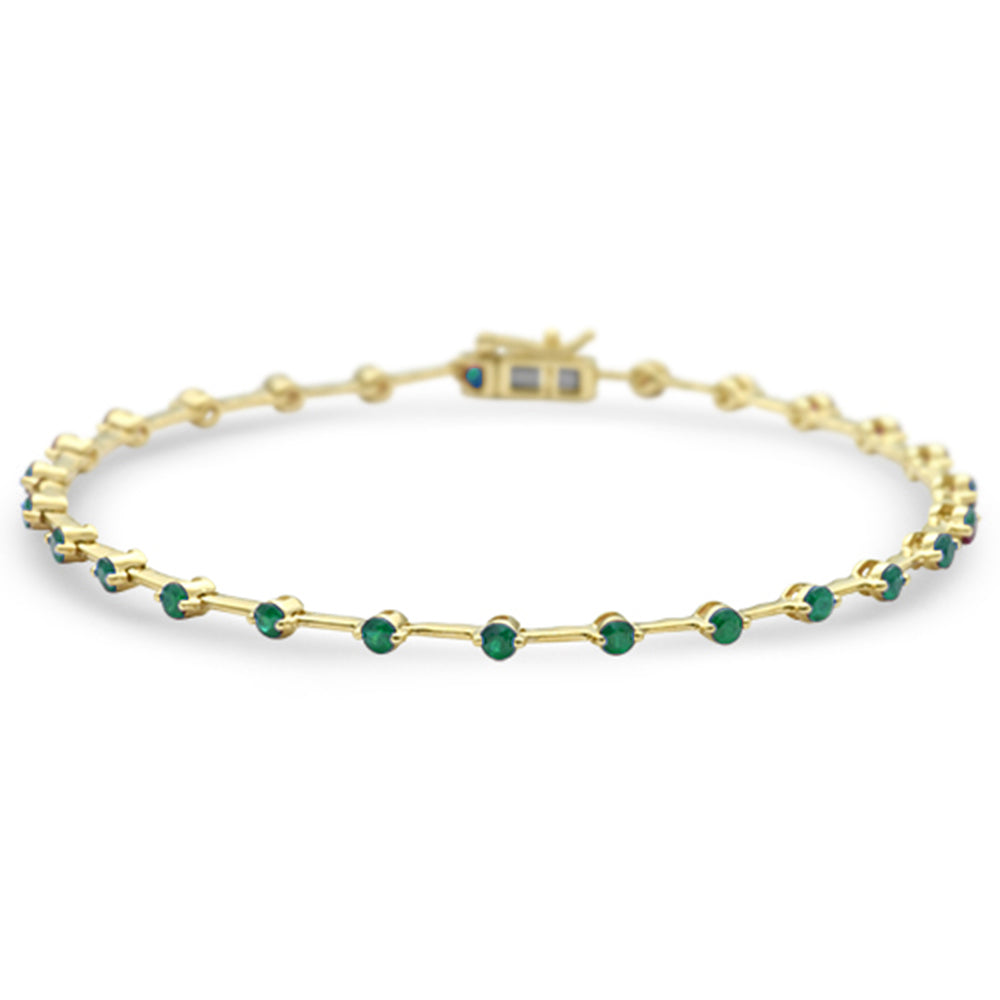 ''SPECIAL! 1.04ct G SI 14K Yellow Gold DIAMOND Emerald Gemstone Bar Bracelet 7'''' Long''