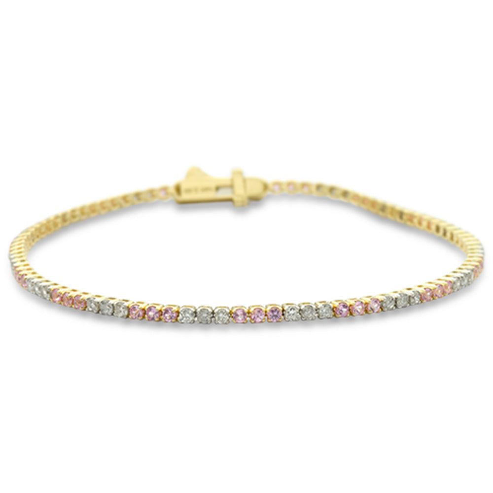 ''SPECIAL! 2.16ct G SI 14K Yellow Gold DIAMOND & Pink Sapphire Gemstones Tennis Bracelet 7'''' Long''