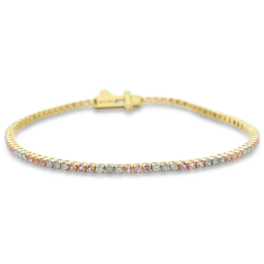 ''SPECIAL! 2.16ct G SI 14K Yellow Gold Diamond & Pink Sapphire Gemstones Tennis BRACELET 7'''' Long''