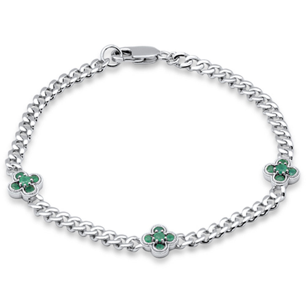 ''SPECIAL! .52ct G SI 14K White GOLD Emerald Gemstones Cuban Bracelet 7'''' Long''