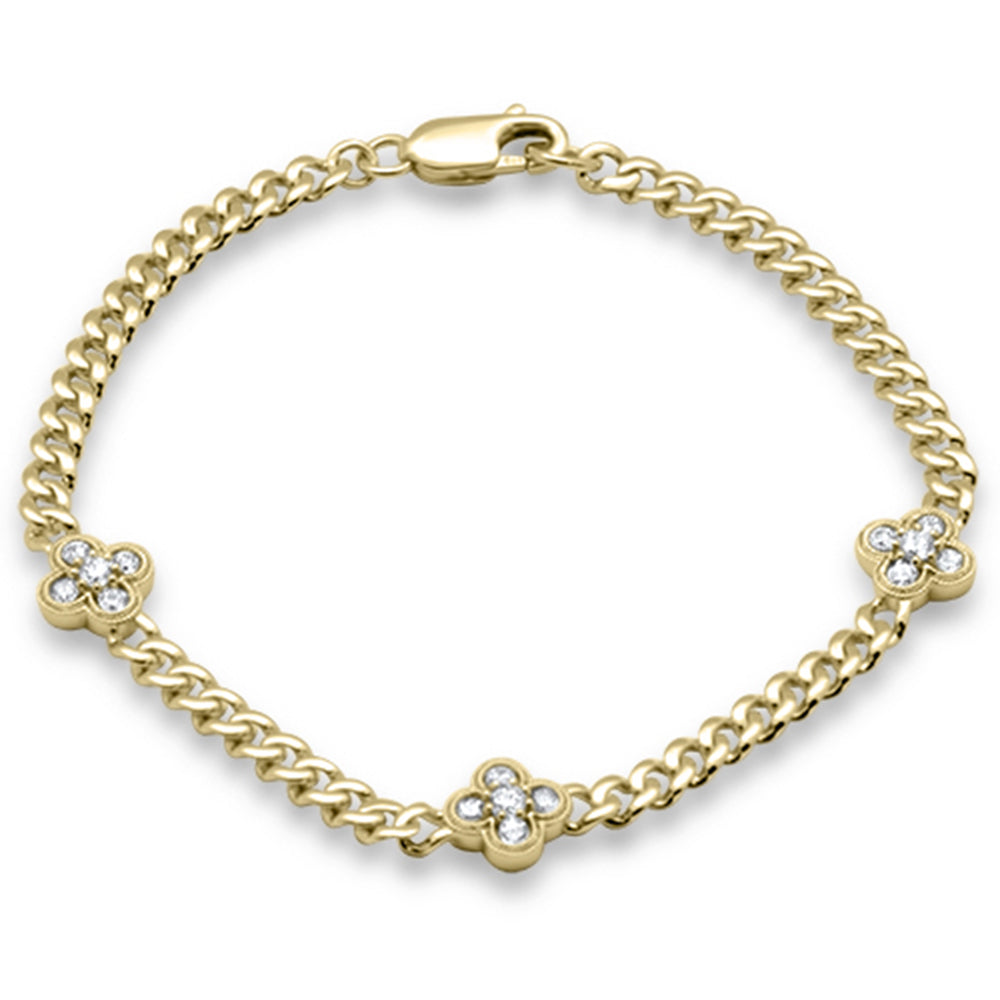 ''SPECIAL! .59ct G SI 14K Yellow Gold DIAMOND Cuban Chain Flower Bracelet 7'''' Long''