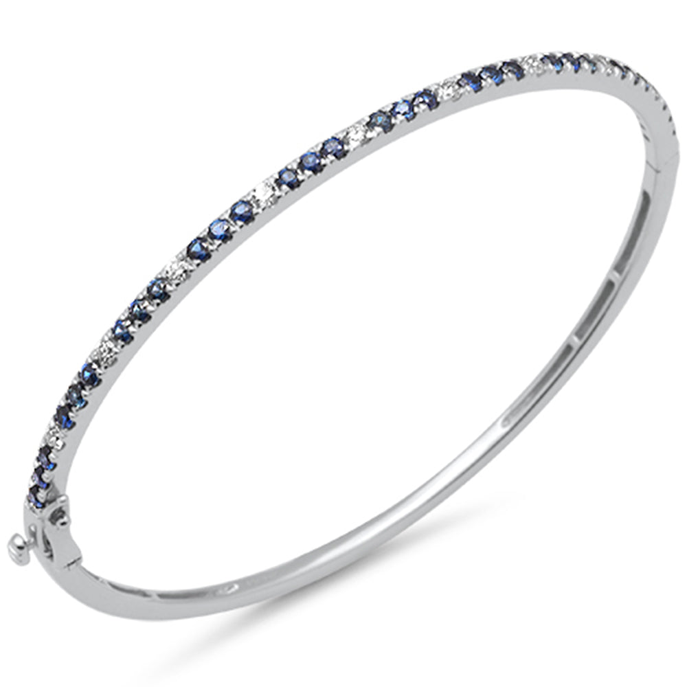 ''SPECIAL!  1.64ct G SI 14K White Gold Diamond Blue Sapphire Gemstone Bangle BRACELET 59mm''