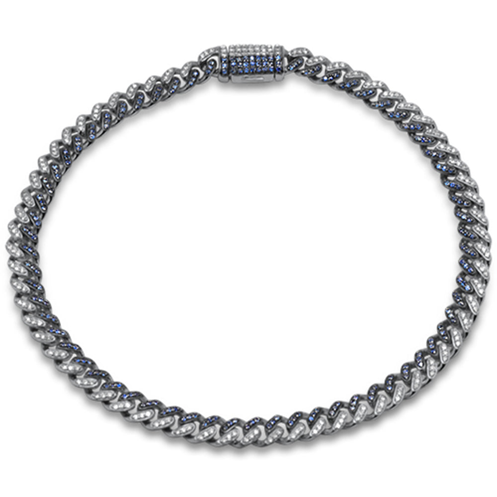 ''SPECIAL!  .91ct G SI 14K White GOLD Diamond Blue Sapphire Gemstone Cuban Bracelet 7'''' Long''