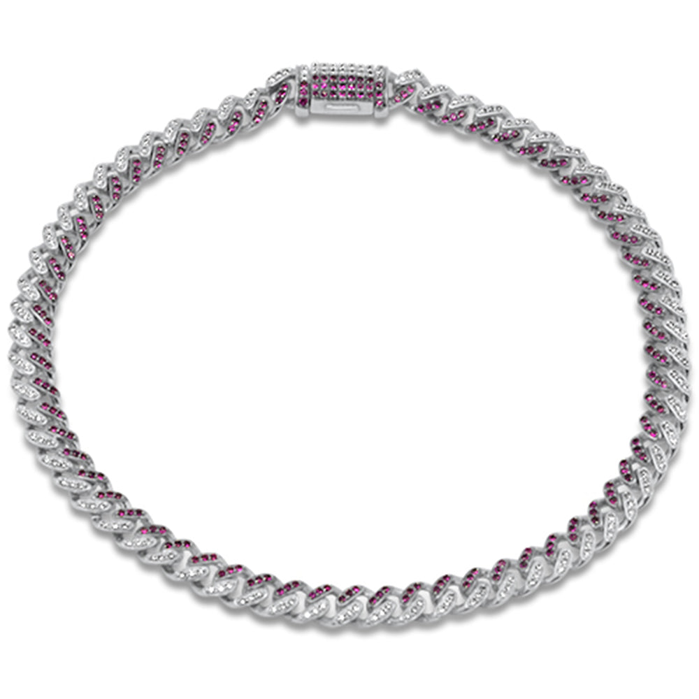 ''SPECIAL!  .94ct G SI 14K White GOLD Diamond & Ruby Gemstone Cuban Bracelet 7'''' Long''