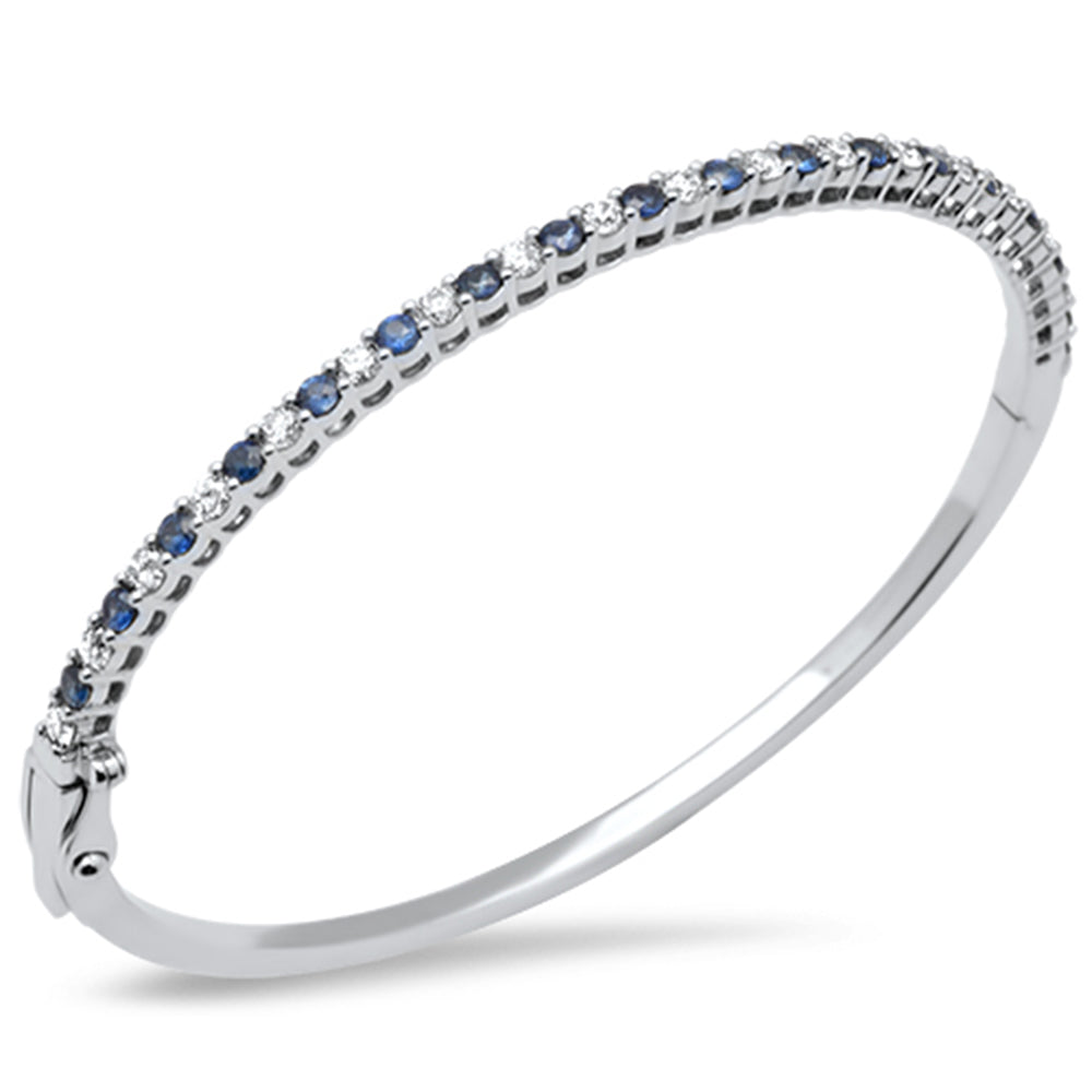 ''SPECIAL! 2.17ct G SI 14K White Gold Diamond & Blue Sapphire Gemstone BANGLE Bracelet''